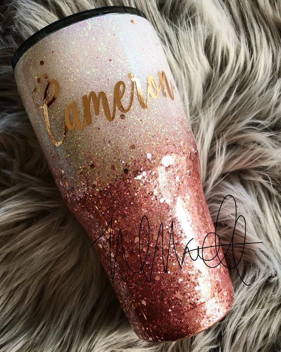 Custom Personalized Single Color or Ombre Glittered 30Oz Tumbler