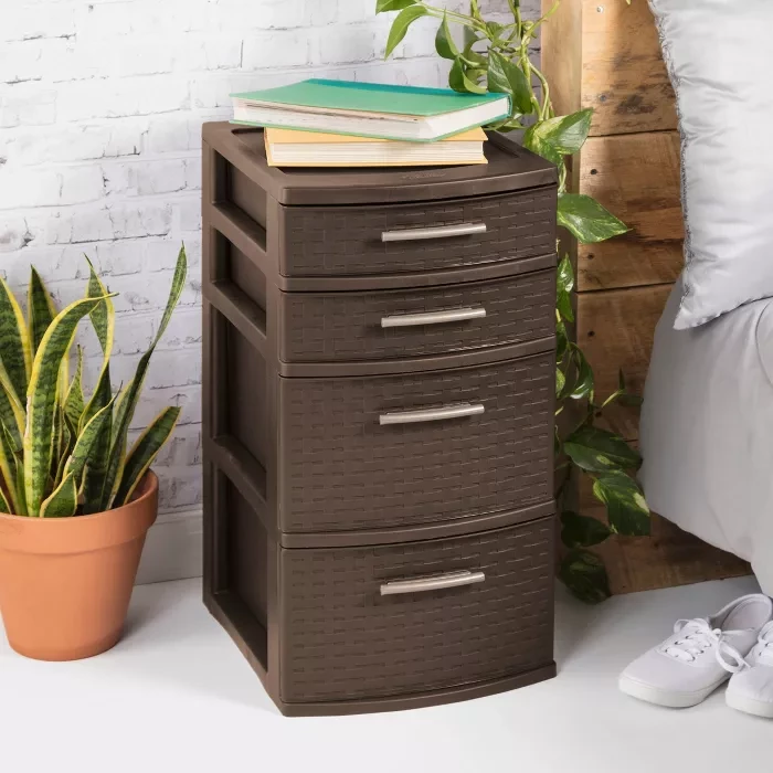 Sterilite 4 Drawer Medium Weave Tower Brown Giftibly